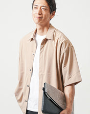 接触冷感オーバーサイズ半袖ストレッチ比翼シャツ