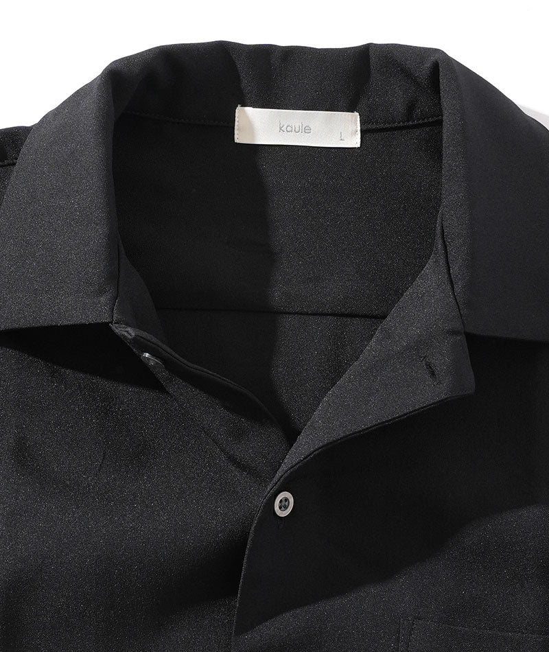 古着屋arie✿S129【vintage】立体 切替 ライン デザイン 半袖 オープンカラー シャツ 黒