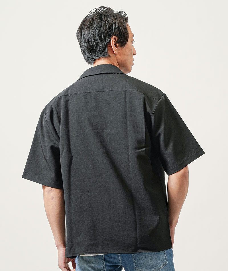 ドライ加工オーバーサイズストレッチ半袖オープンカラーシャツ