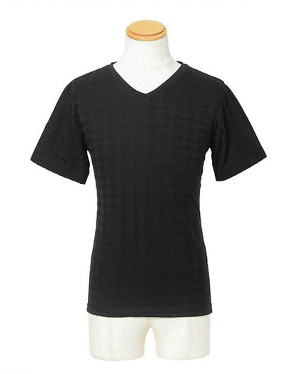 千鳥格子ジャガードデザインＶネックＴシャツ