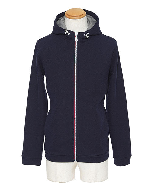 トリコロールジップデザインハイネックパーカー