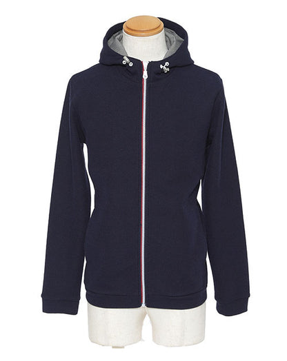 トリコロールジップデザインハイネックパーカー