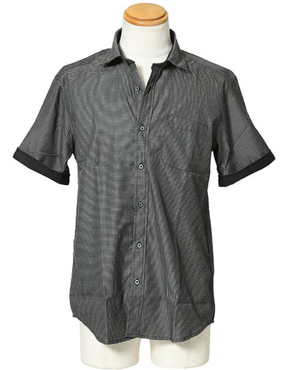 裏地切り替え半袖チェックシャツ