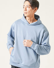 ダンボールニット長袖ストレッチプルオーバーパーカー