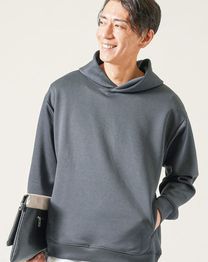 ダンボールニット長袖ストレッチプルオーバーパーカー