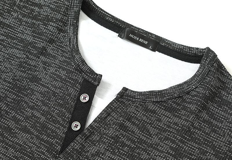 フェイクレイヤード杢デザインヘンリーネック半袖Tシャツ