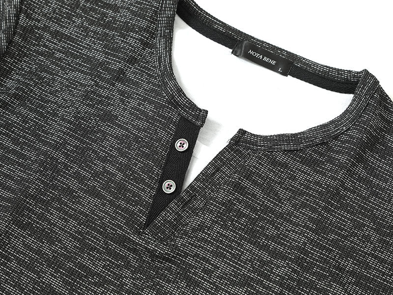 フェイクレイヤード杢デザインヘンリーネック半袖Tシャツ
