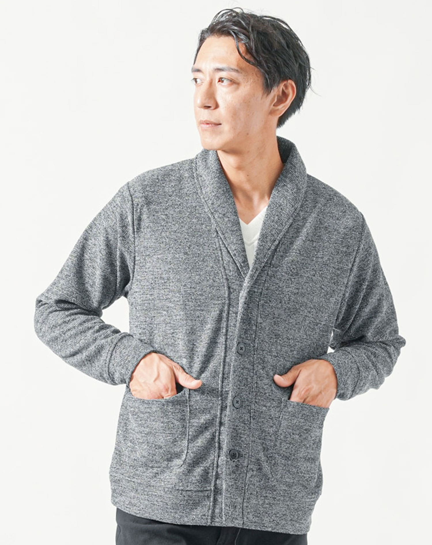 メランジショールカラー長袖カーディガン カーディガン メンズ