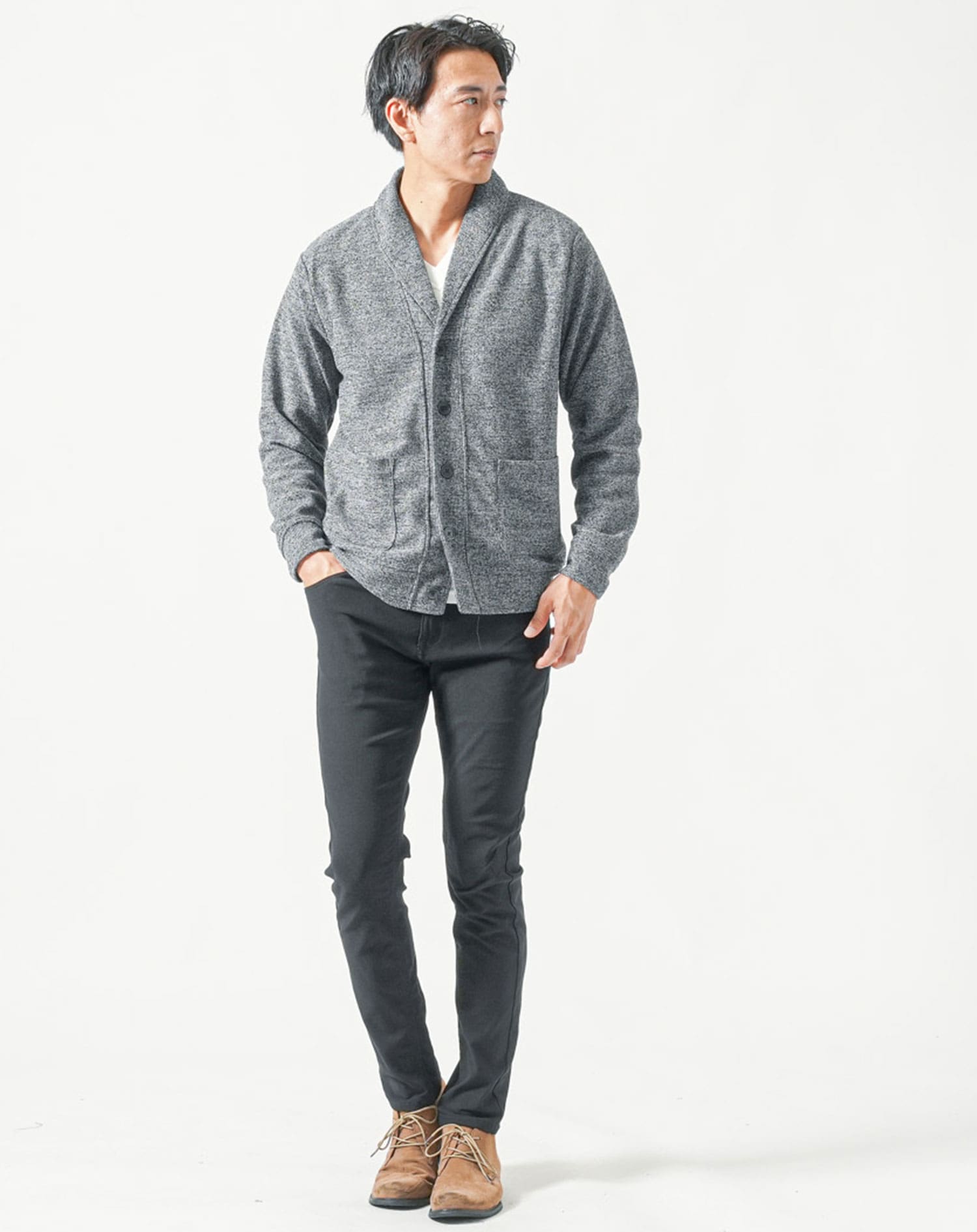 メランジショールカラー長袖カーディガン カーディガン メンズ