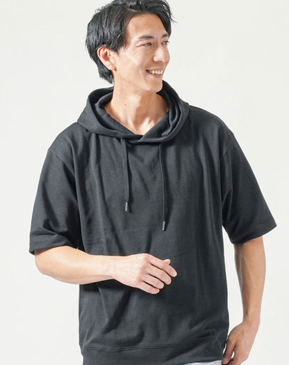 涼しい接触冷感オーバーサイズ半袖プルオーバーパーカー