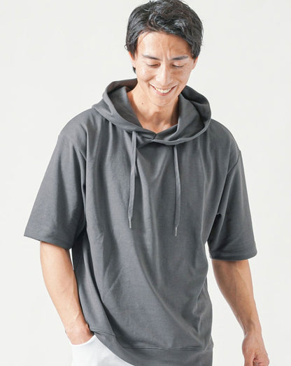 涼しい接触冷感オーバーサイズ半袖プルオーバーパーカー