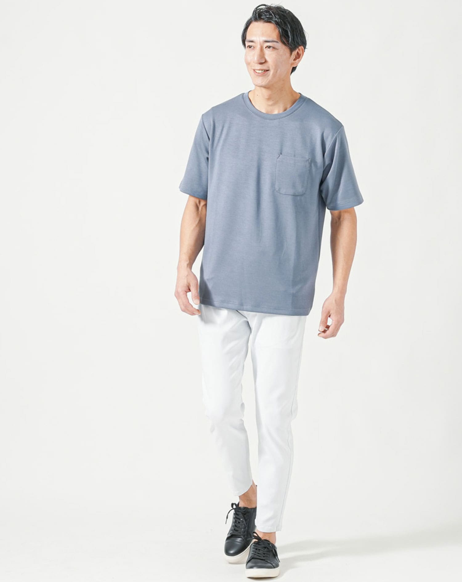 夏用涼しい接触冷感ストレッチ半袖クルーネックTシャツ メンズ