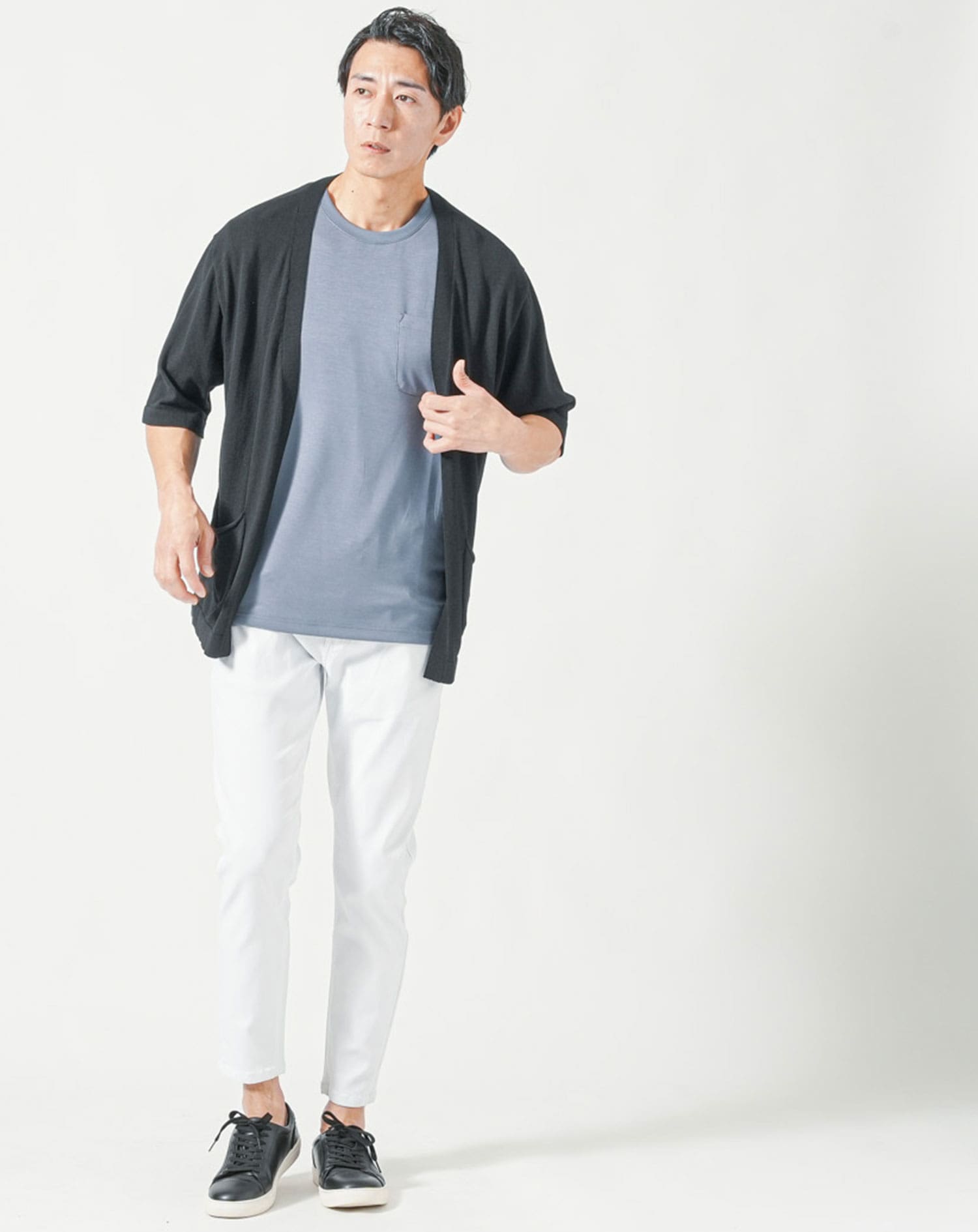 夏用涼しい接触冷感ストレッチ半袖クルーネックTシャツ メンズ