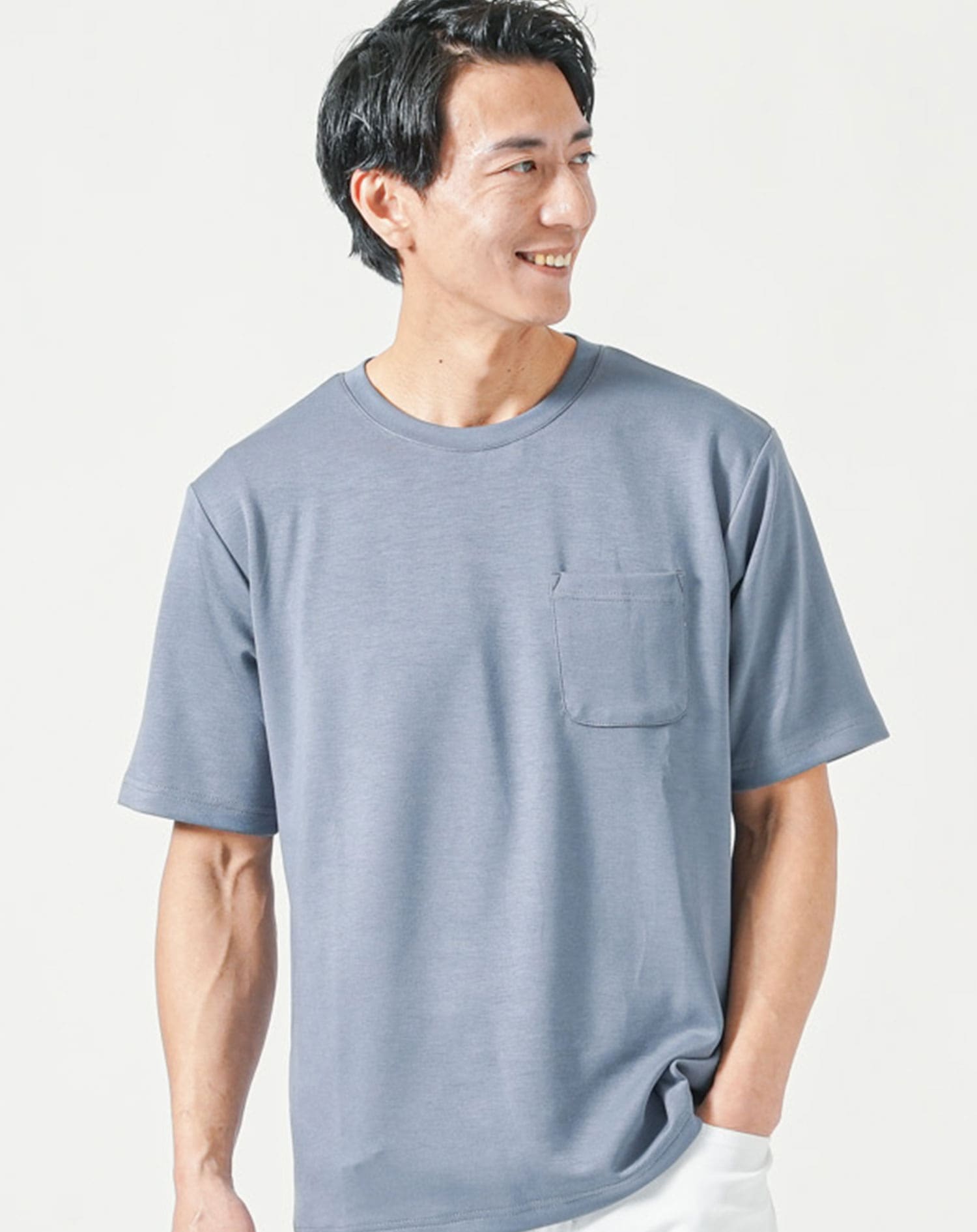 夏用涼しい接触冷感ストレッチ半袖クルーネックTシャツ メンズ