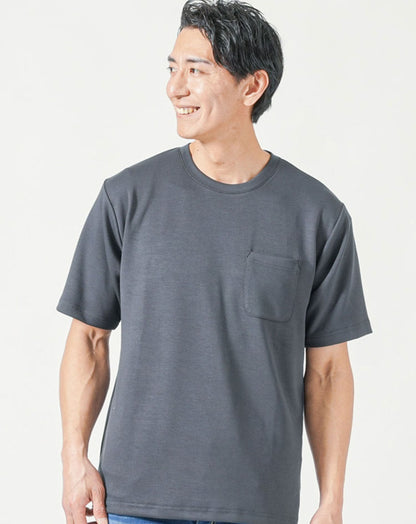 涼しい接触冷感クルーネックストレッチ半袖Tシャツ