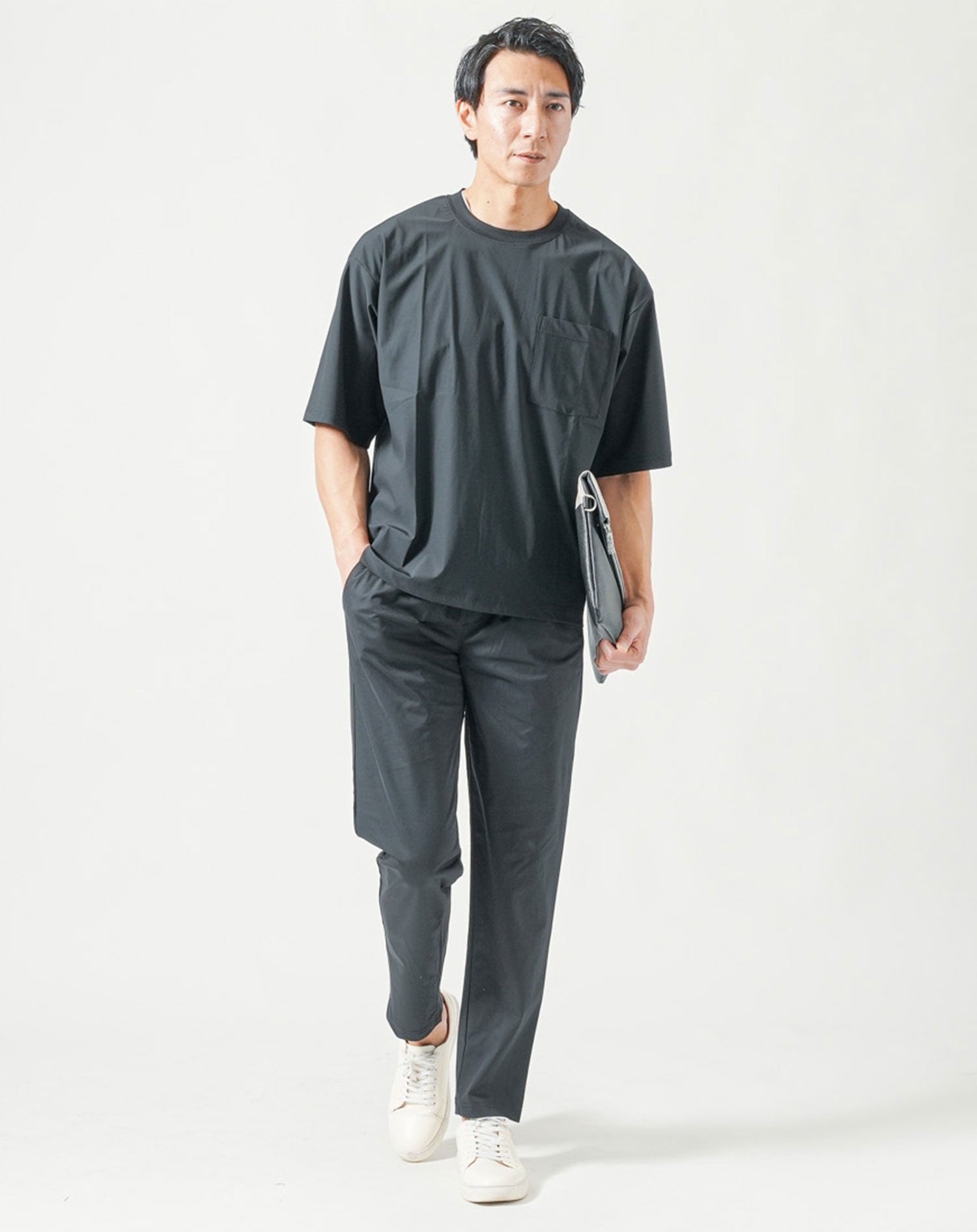 グレー長袖トップスと黒パンツセット menz-style_100-3tenset-213_6