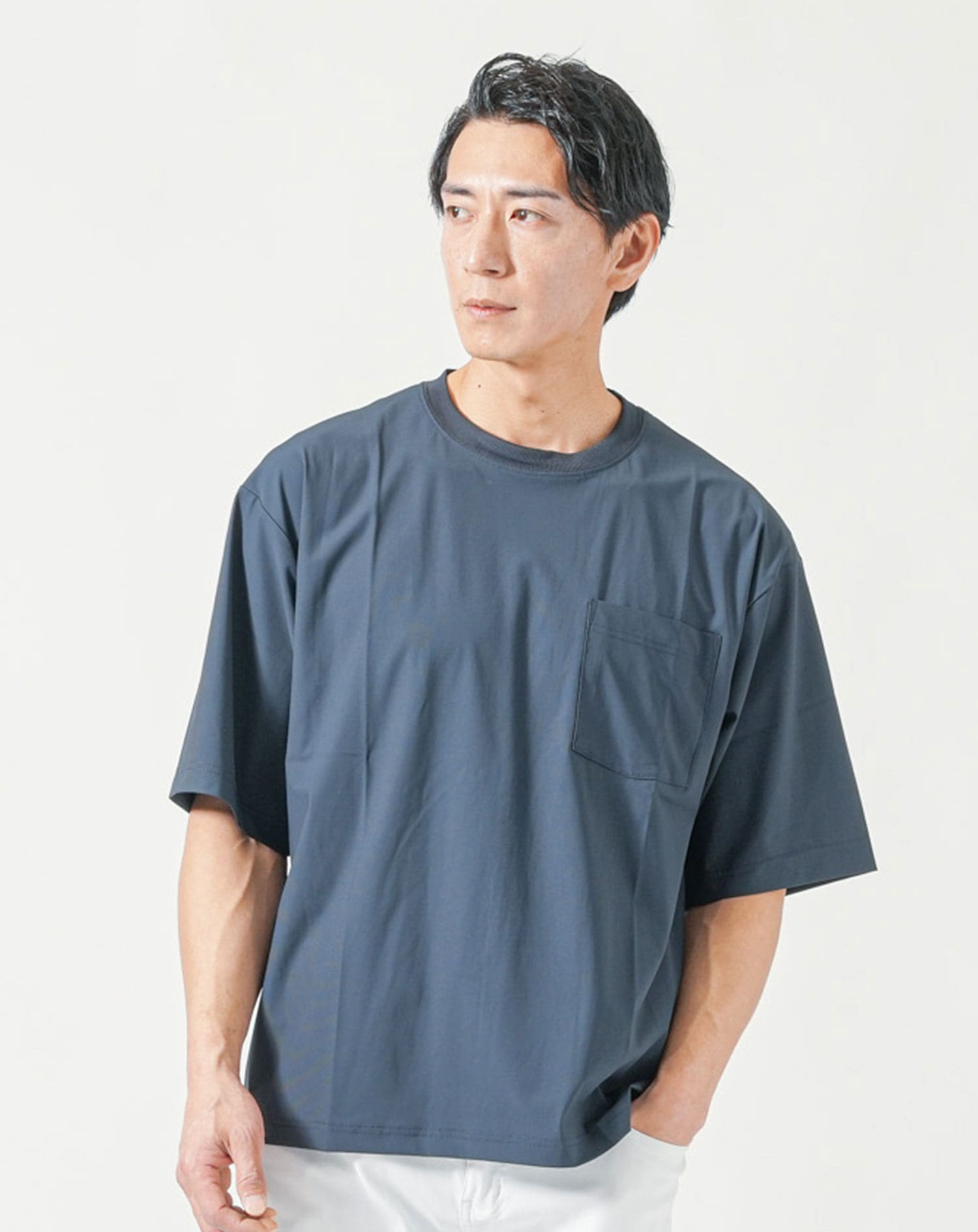 接触冷感 Tシャツ メンズ 体型カバーできる短め丈オーバーサイズ半袖T
