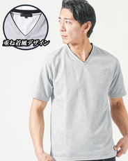 フェイクレイヤードジャガード半袖VネックTシャツ