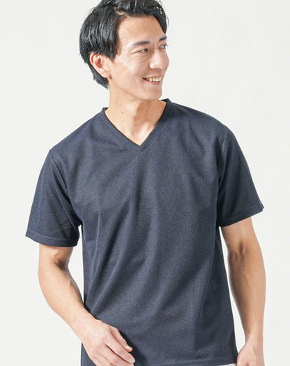 フェイクレイヤードジャガード半袖VネックTシャツ