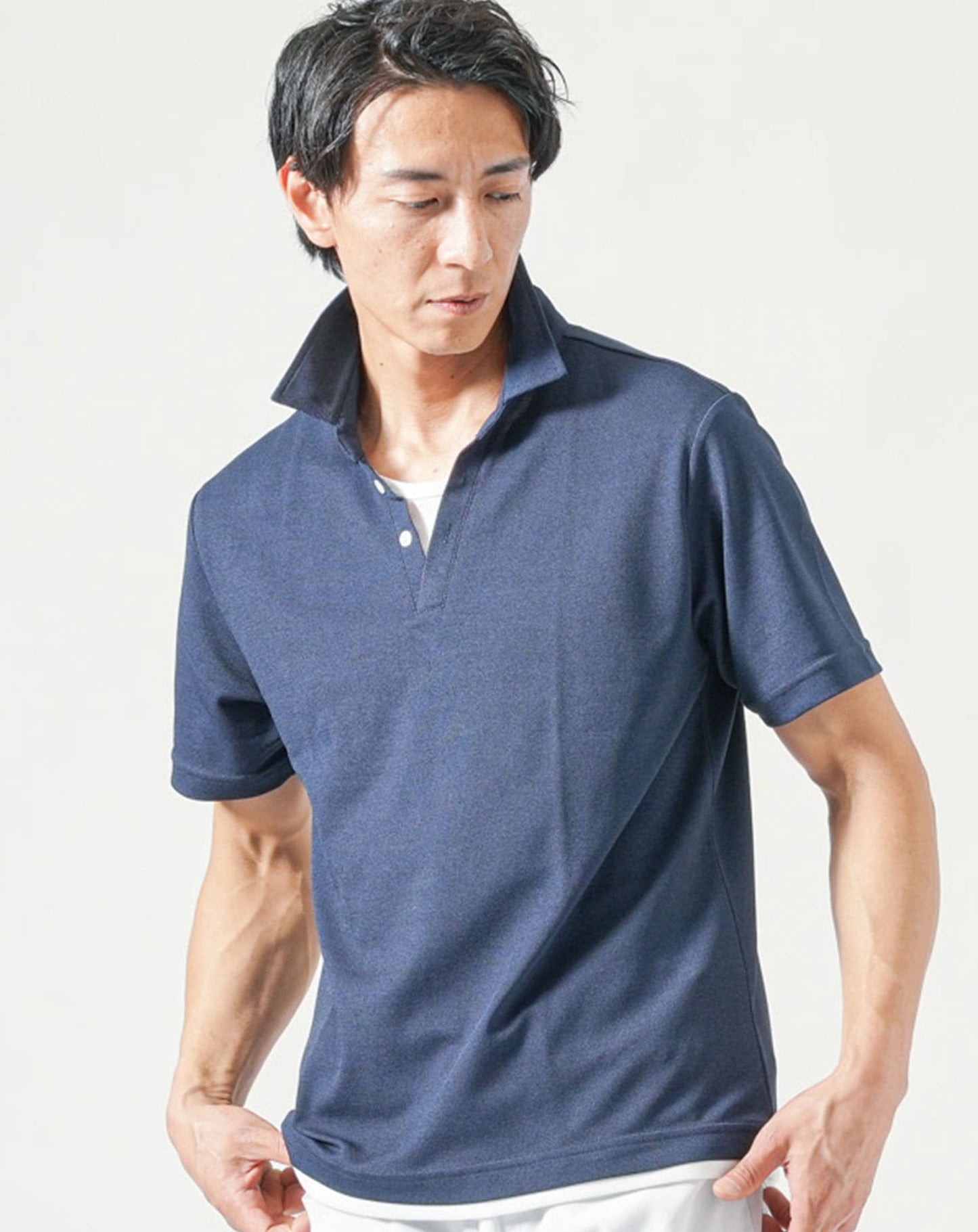 フェイクレイヤード鹿の子半袖ポロシャツ