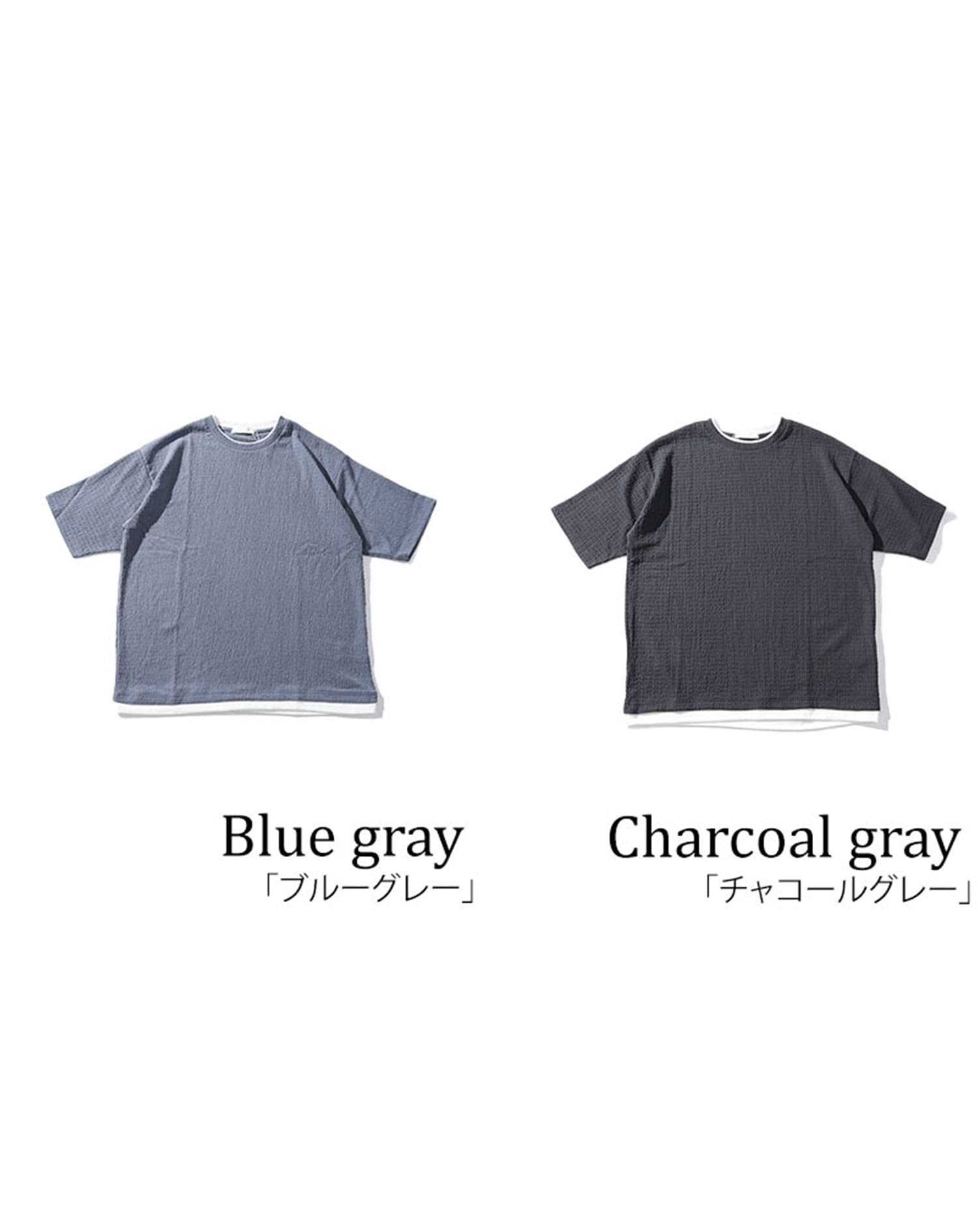 楊柳ストレッチフェイクレイヤードオーバーサイズ半袖Tシャツ