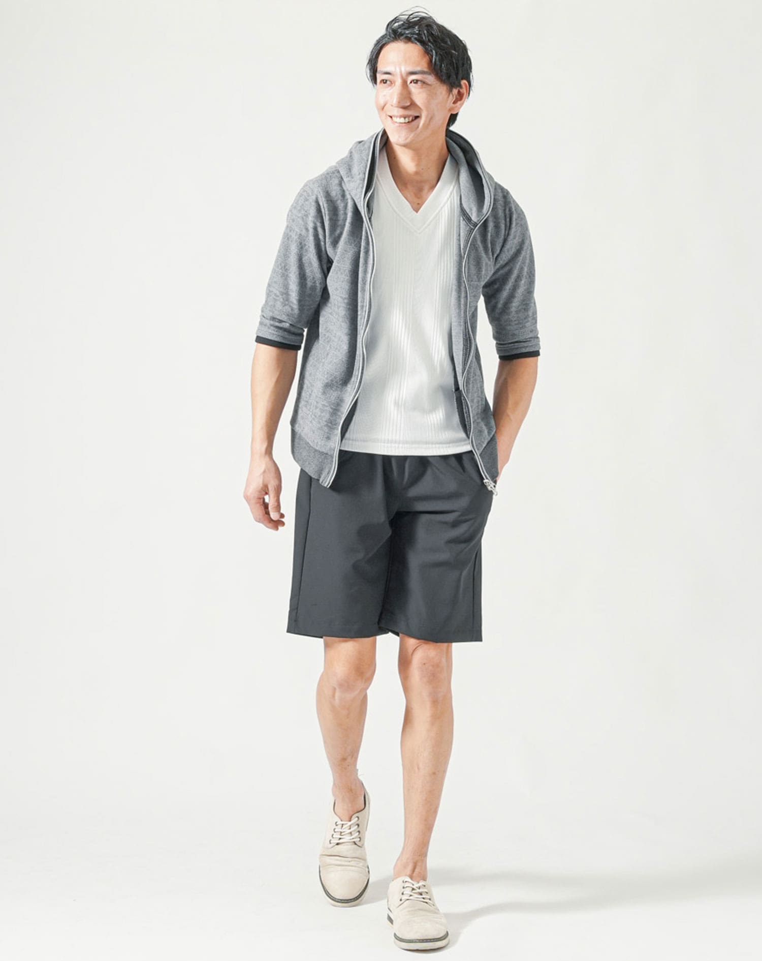 涼しいドライストレッチハーフパンツ メンズ夏用スリム