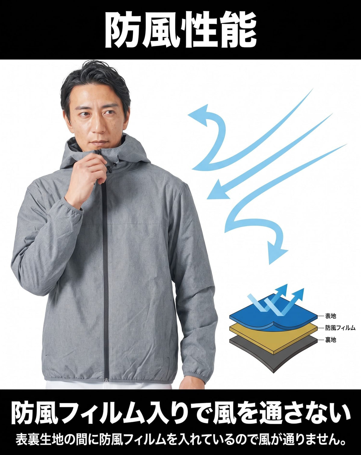 防風・撥水加工ストレッチマウンテンパーカー