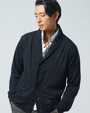 スパンニットショールカラー長袖カーディガン