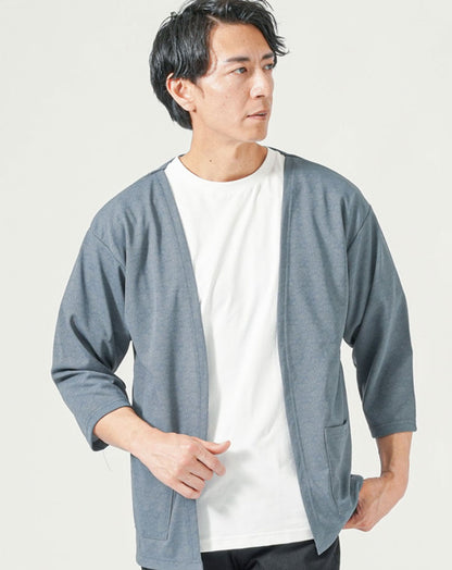 2枚セット 楊柳ストレッチ7分袖ボタンレスカーディガン×半袖Tシャツ