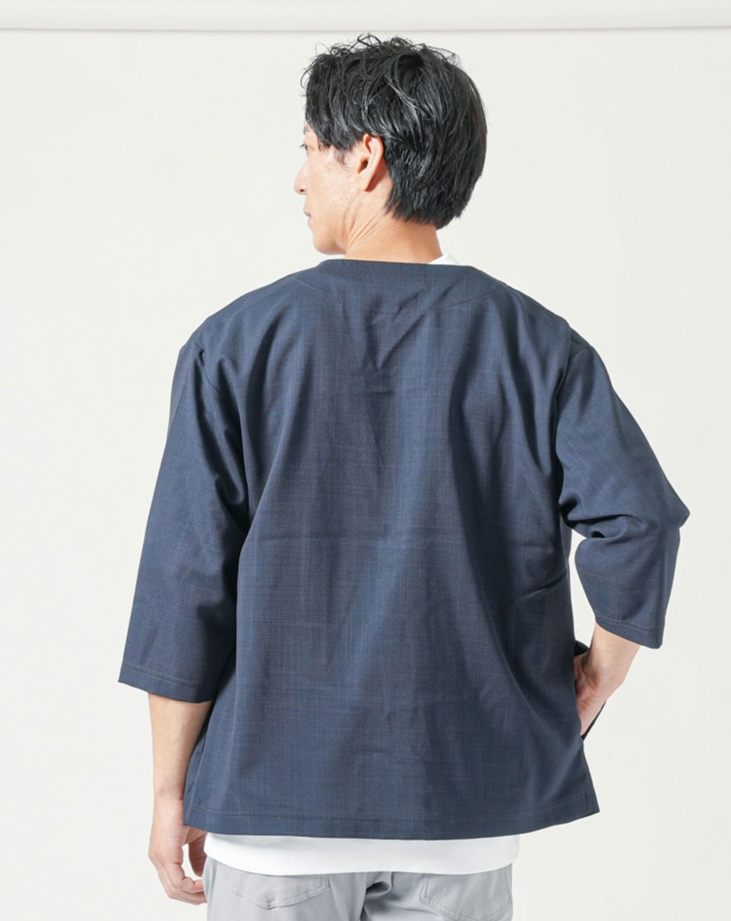 薄手リネンライク七分袖ノーカラージャケット メンズ夏用 ｜ メンズ