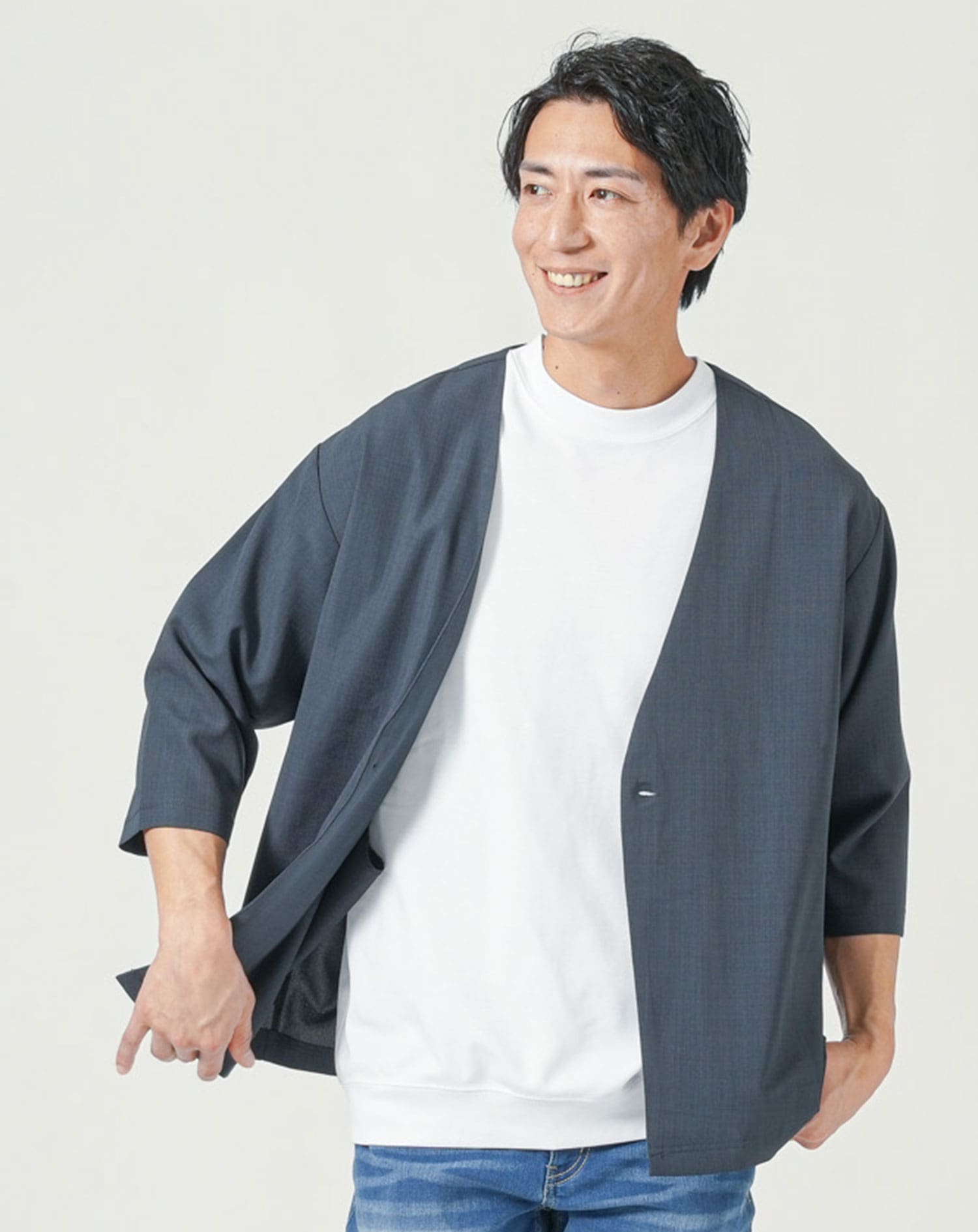 7分袖 ノーカラーサマージャケット メンズ 薄手の夏ジャケット 冷房