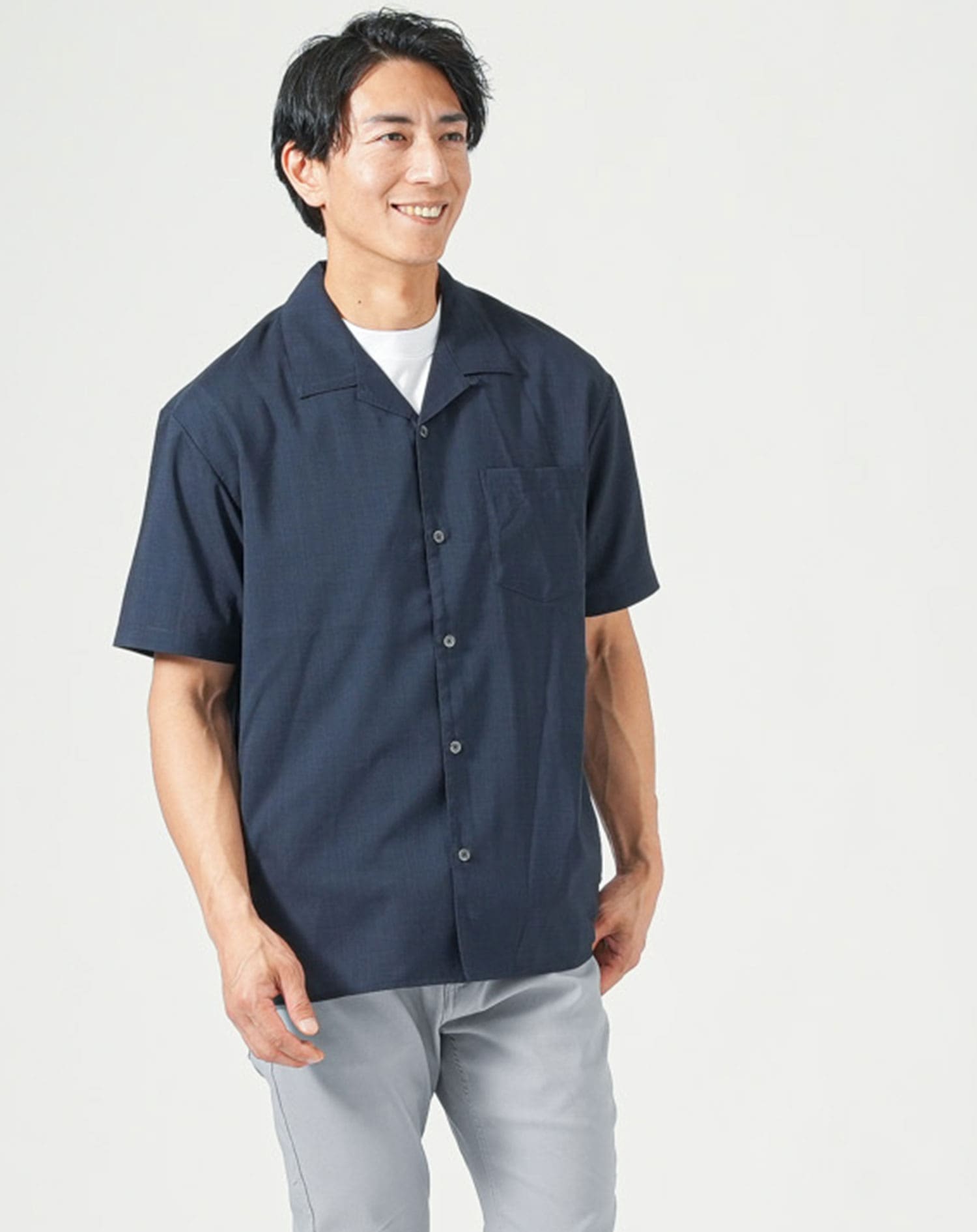 【定価¥22000】オープンカラーシャツ ダークネイビー L 開襟 定価¥22000】オープンカラーシャツ ダークネイビー L 開襟