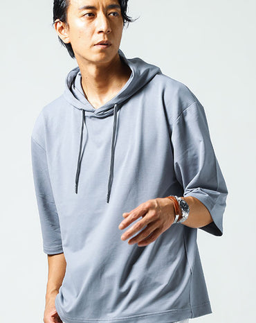 リラックスシルエット５分袖プルオーバーパーカー