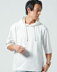 リラックスシルエット5分袖プルオーバーパーカー