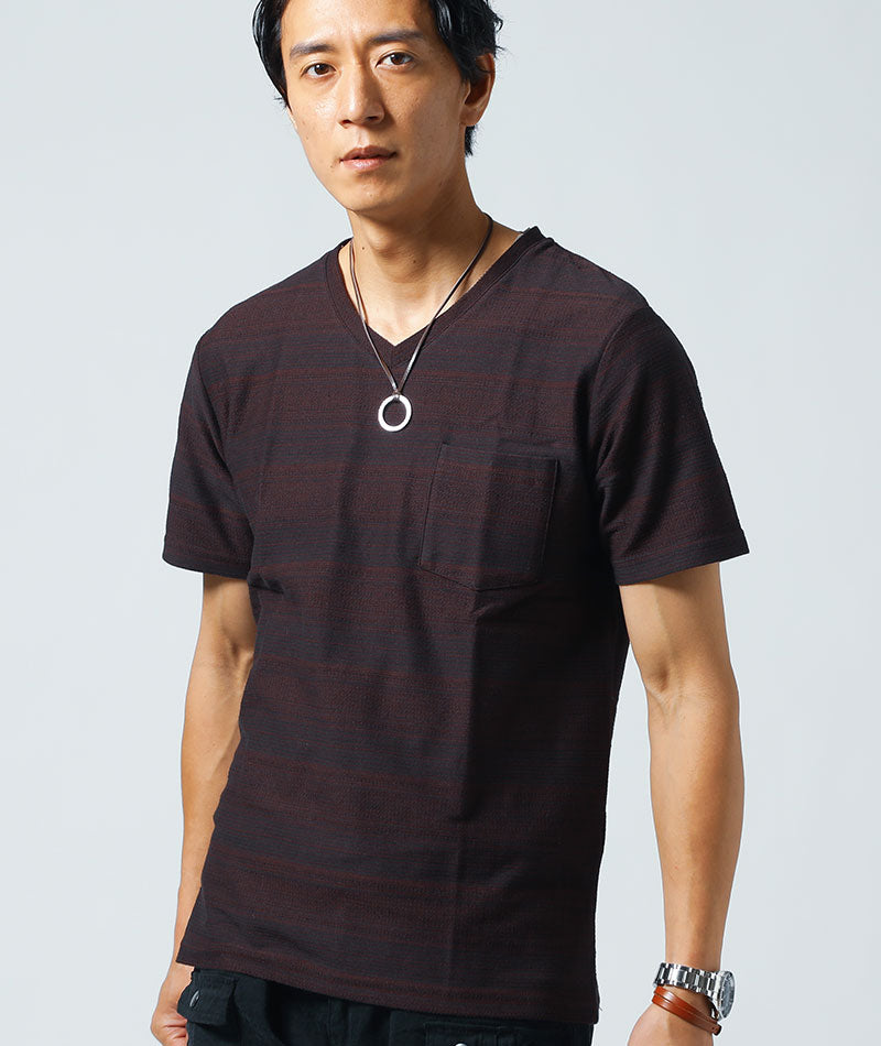 ジャガードボーダーデザイン半袖Tシャツ ｜ メンズファッション