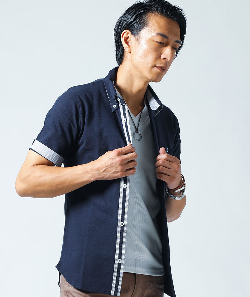 ストライプ ポロシャツ 半袖 メンズ ポロシャツ メンズ 半袖 レイヤード ストライプ 無地 切り替え