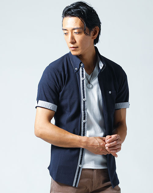 ERL ポロシャツ ストライプインナー付き ポロシャツ ストライプ袖 M ボーダー ストライプ ポロシャツ 半袖 メンズ カジュアル 韓国