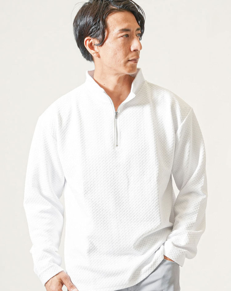 メンズにおすすめの白ベースの清潔感ある長袖ゴルフポロシャツ