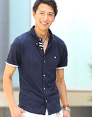 ラインデザイン前開き半袖鹿の子ポロシャツ