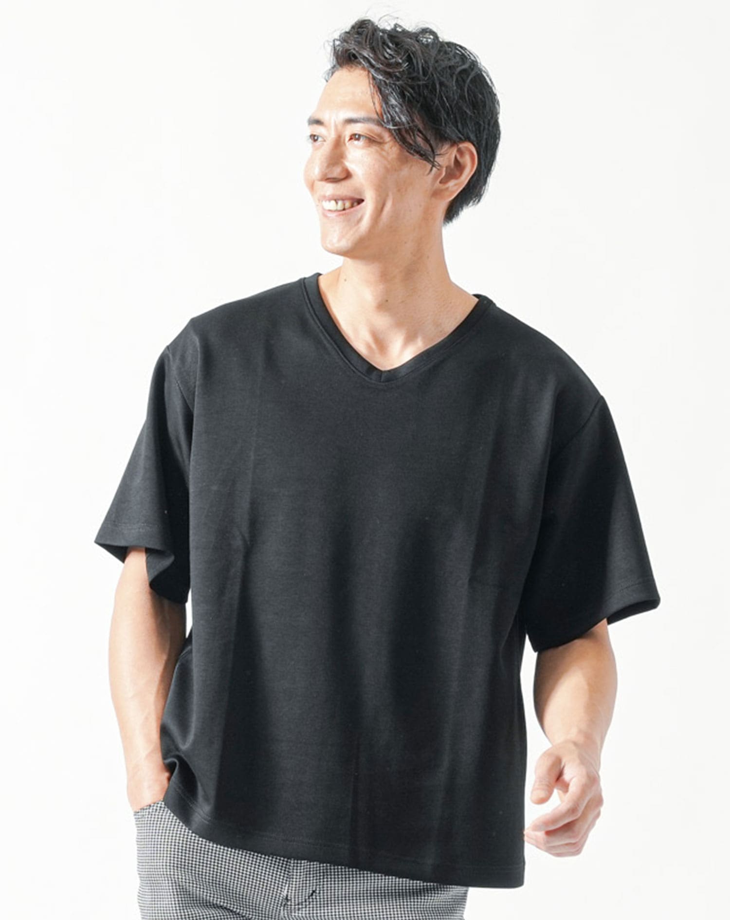 夏用接触冷感ゆったり半袖VネックTシャツ メンズ体型カバー ｜ メンズ