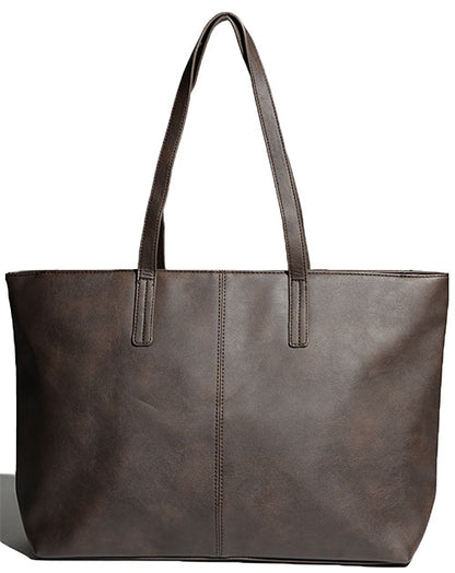 シンプルデザインファスナー付きPUレザートートバッグ