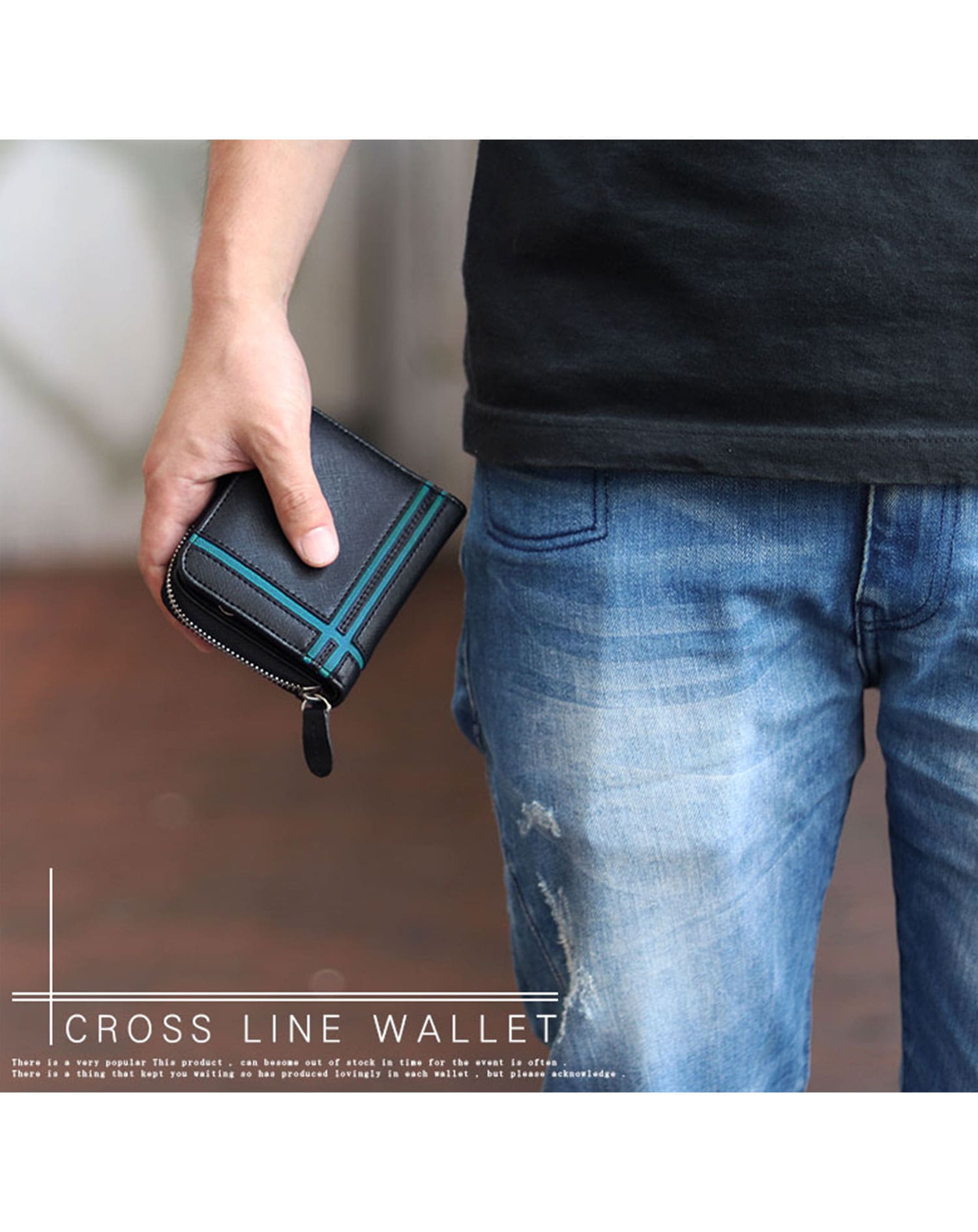 PUレザーラウンドジップライン入りコンパクトミニウォレット