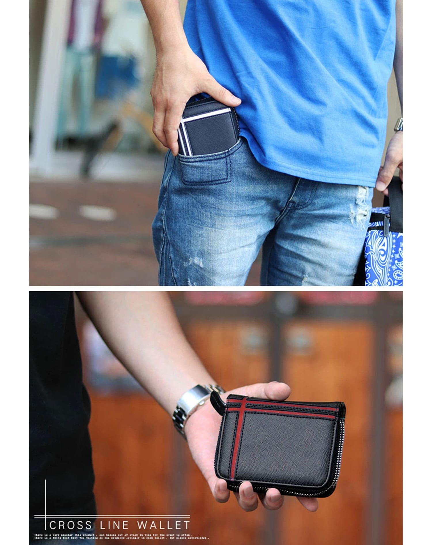 PUレザーラウンドジップライン入りコンパクトミニウォレット