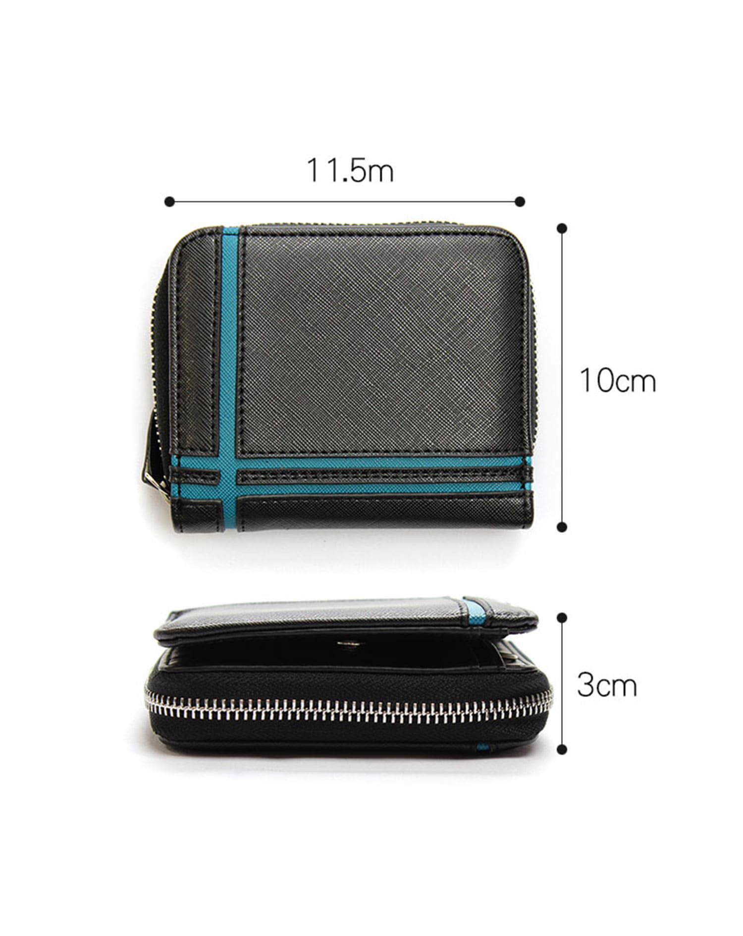 PUレザーラウンドジップライン入りコンパクトミニウォレット