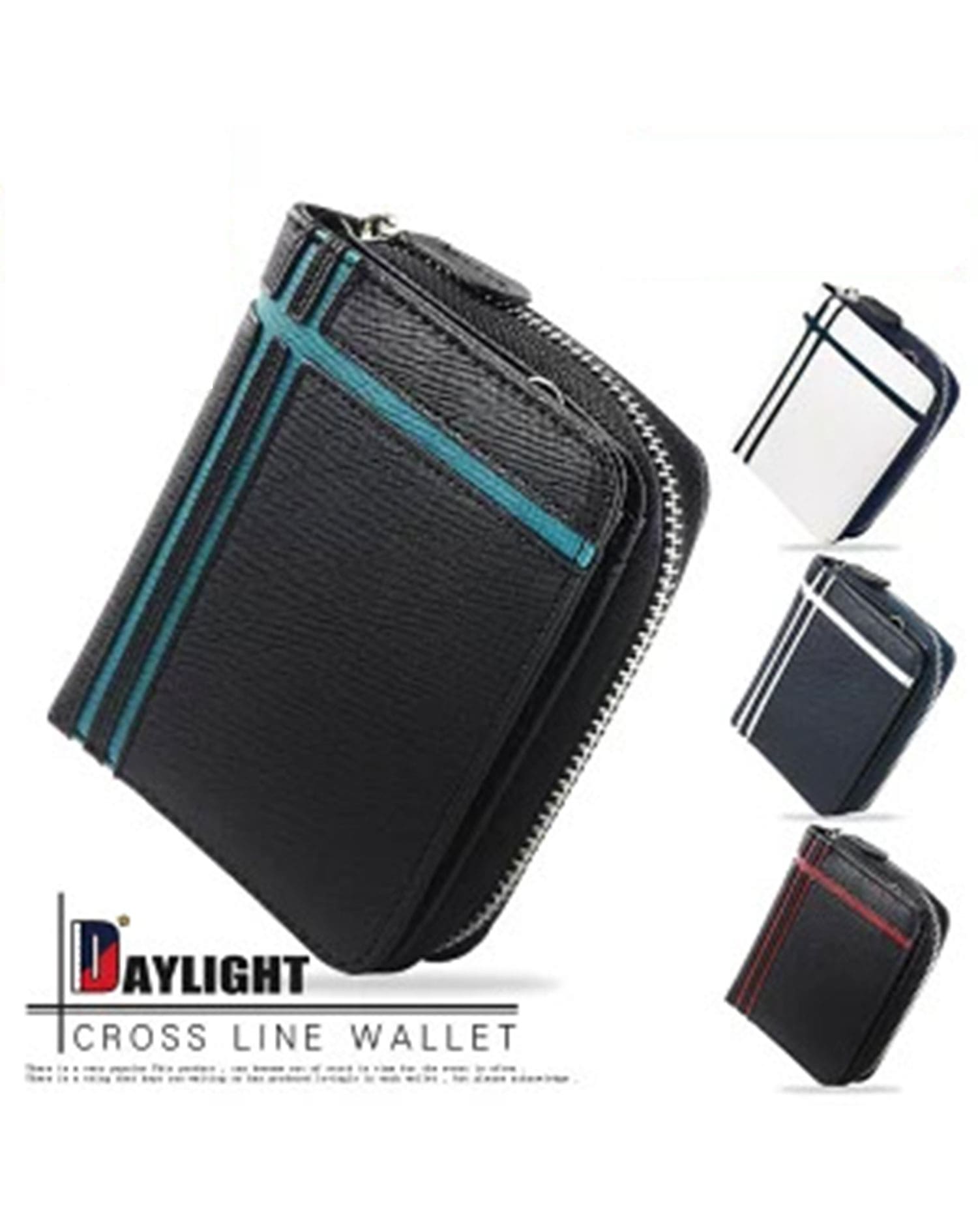 PUレザーラウンドジップライン入りコンパクトミニウォレット