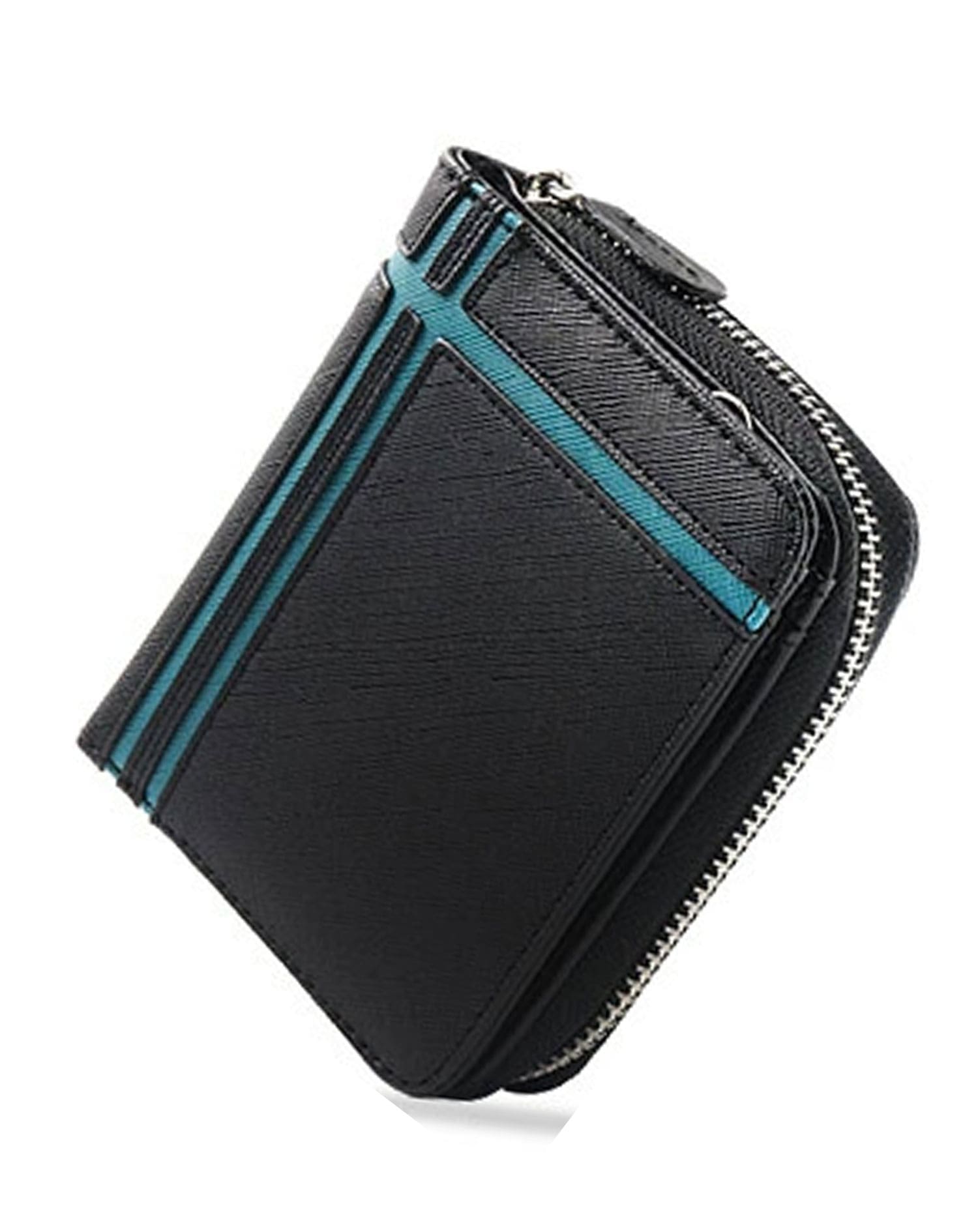 PUレザーラウンドジップライン入りコンパクトミニウォレット