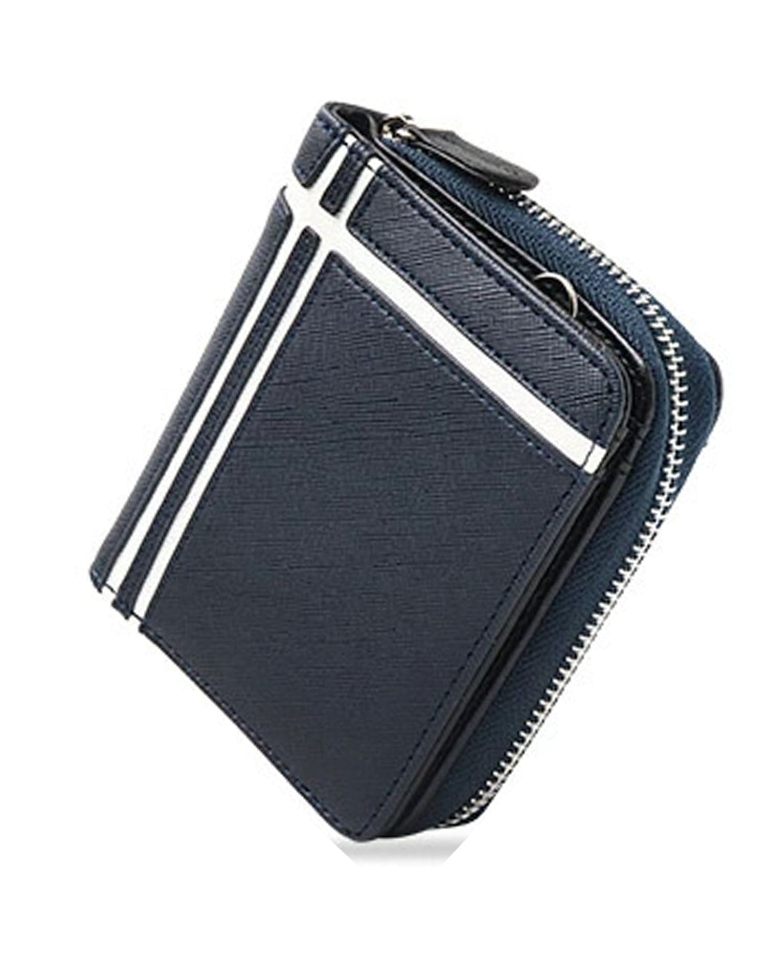 PUレザーラウンドジップライン入りコンパクトミニウォレット