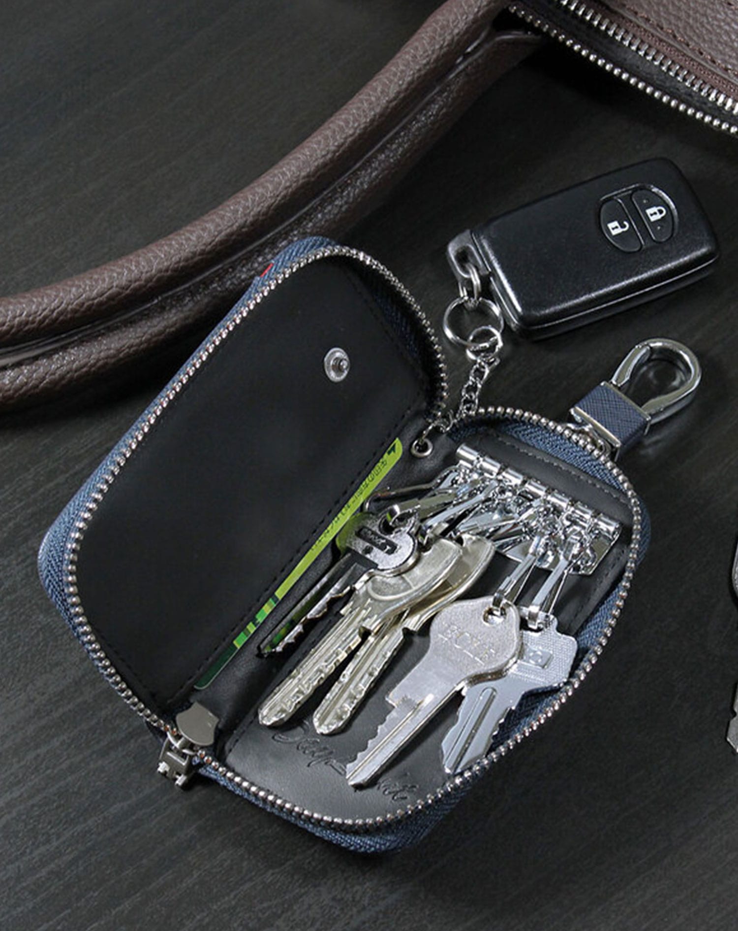 PUレザーライン入りキーケース