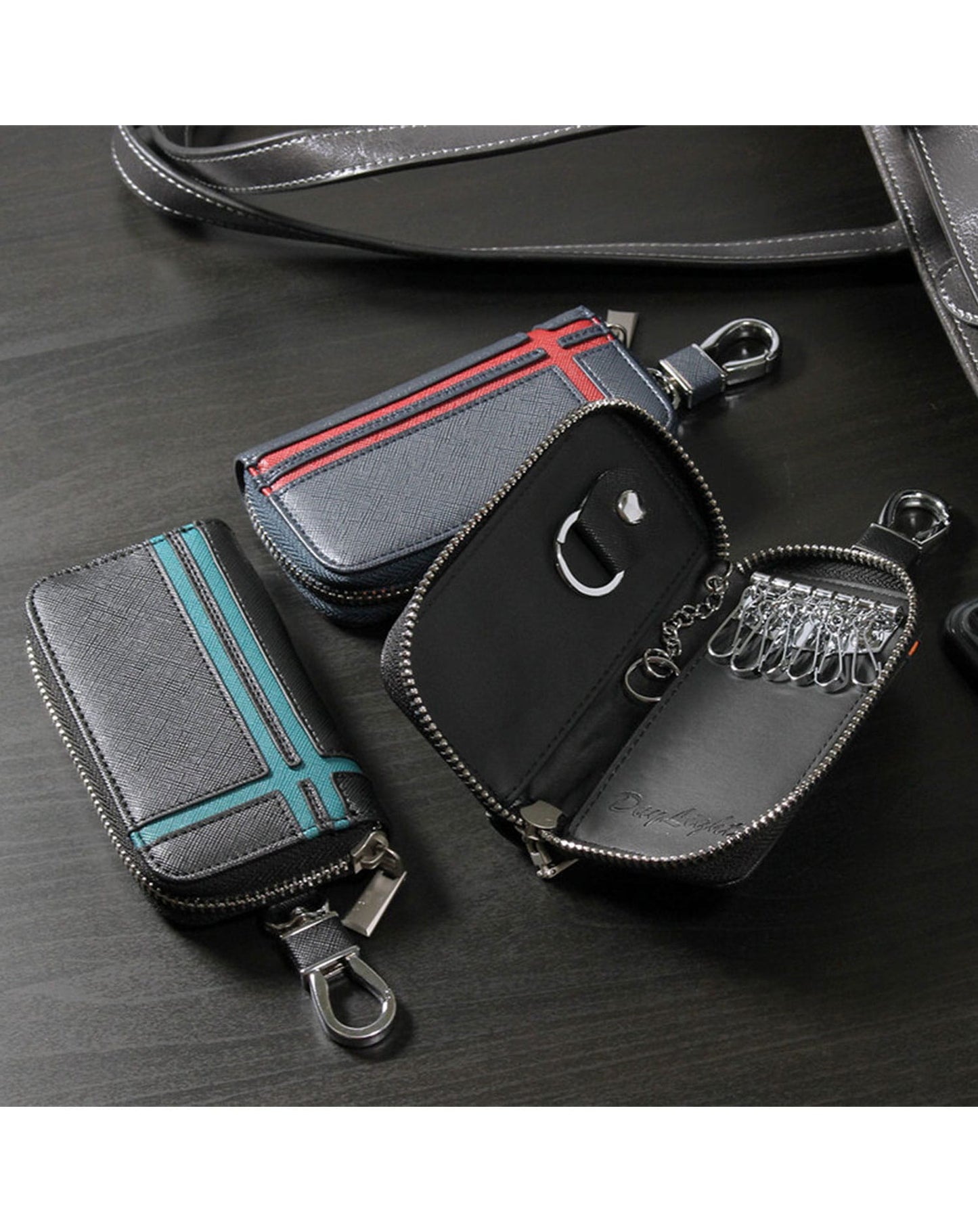 PUレザーライン入りキーケース