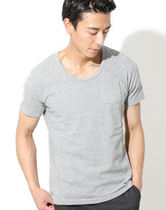 丸首スパンフライスポケット付き半袖無地スリムカットソー Biz